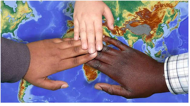 three hands from different ethnicities