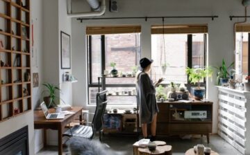 woman at home working