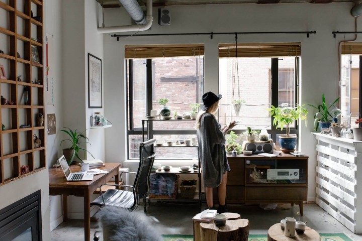 woman at home working