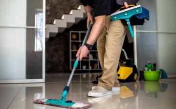 man doing professional home cleaning service