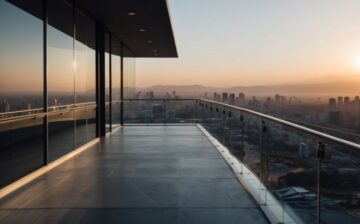 large balcony with glass railing