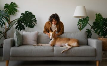 Woman with her dog on the couch