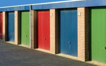 colored garage doors blue green red