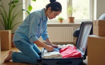 woman storing clothes in suitcase