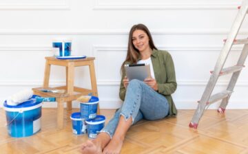 Woman deciding the colors of her house