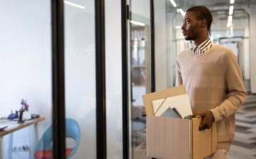 man with office moving box