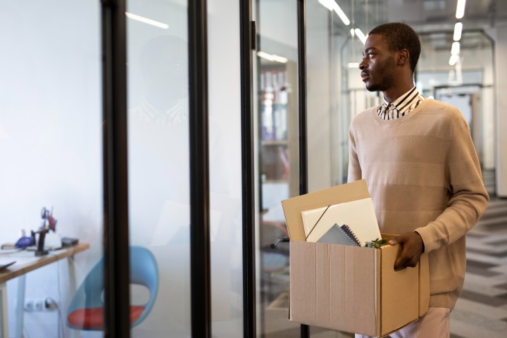 man with office moving box