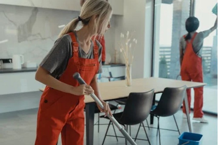 woman cleaning the floor