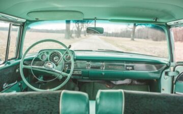 photo of old car from inside