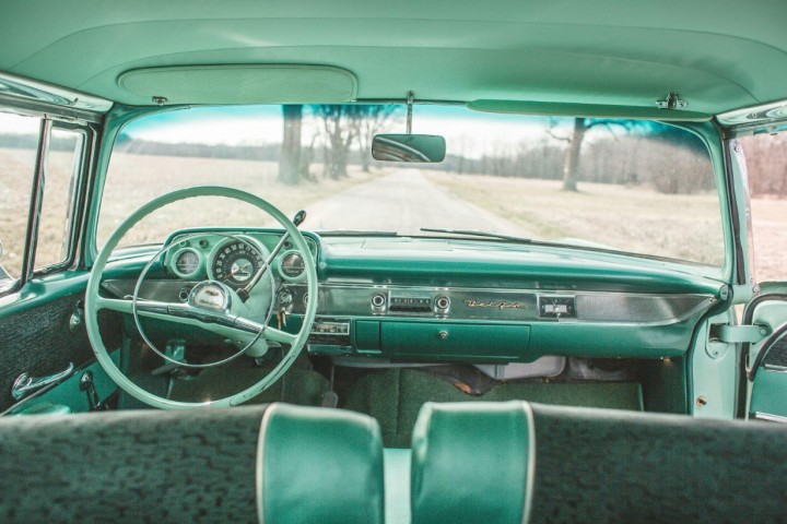 photo of old car from inside