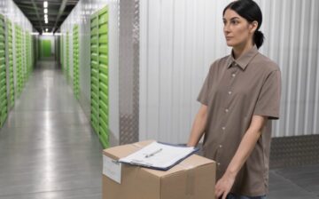 woman with box in storage