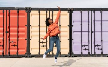 woman with moving containers