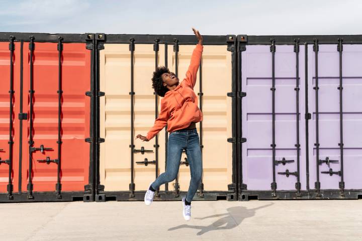 woman with moving containers